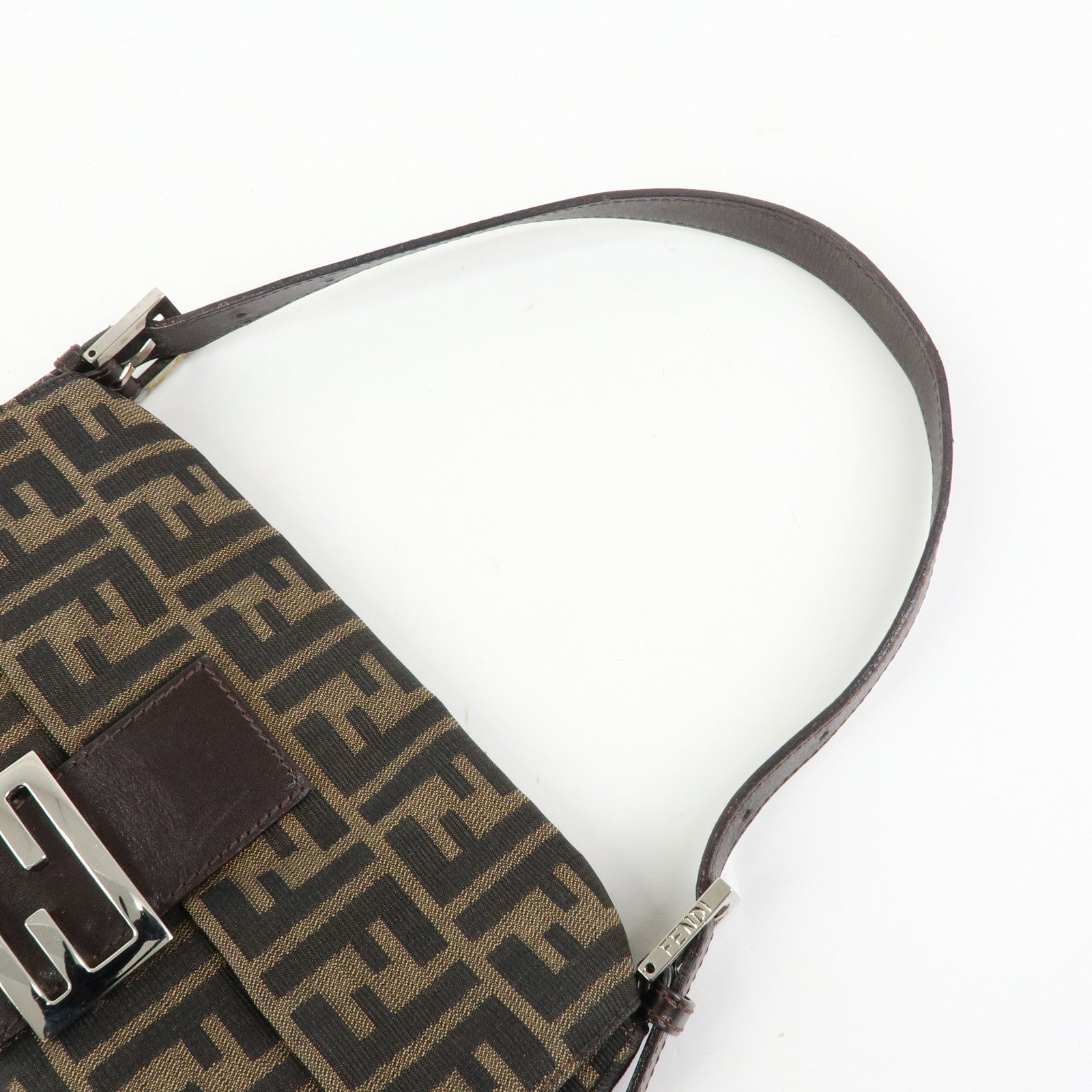 FENDI Mamma Baguette Zucca Canvas Leather Shoulder Bag Brown 26424