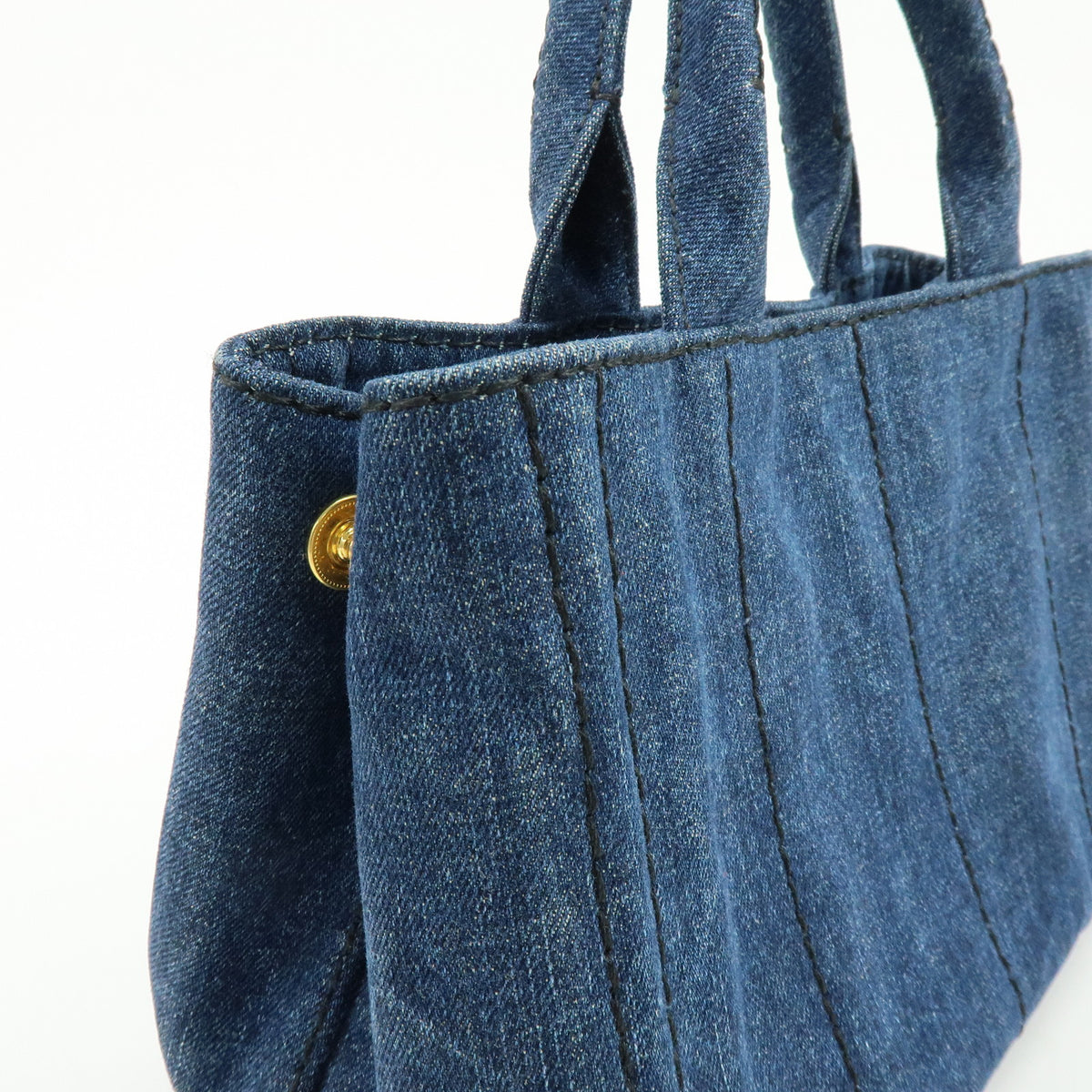 PRADA Canapa Mini Triangle Logo Denim 2Way Bag Hand Bag Blue 1BG439