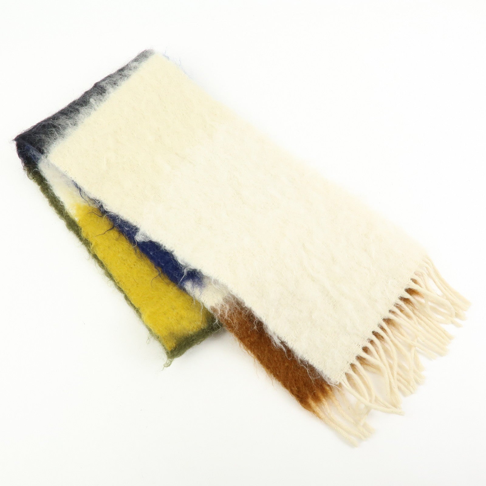 LOEWE Anagram Mohair Scarf Shawl Ivory Black Green Yellow Brown