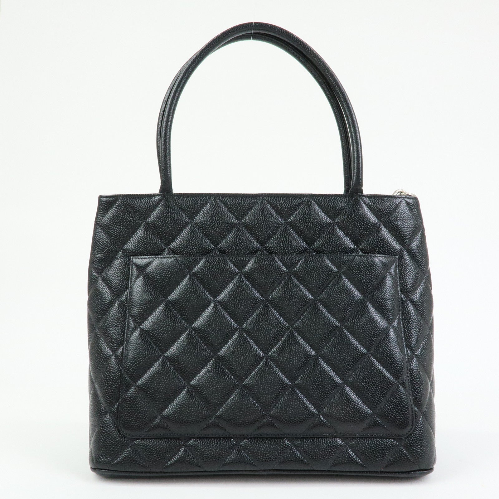 CHANEL Medallion Matelasse COCO Mark Caviarskin Tote Bag Black A01804