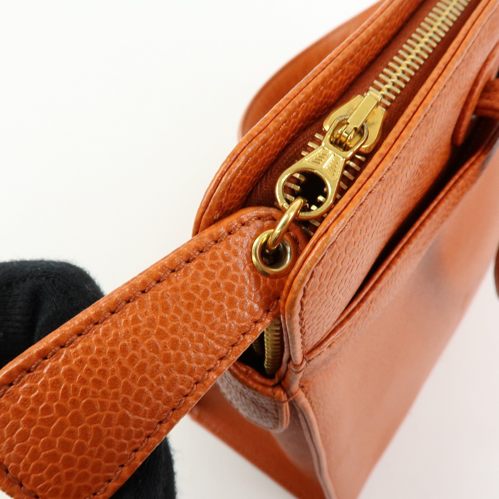 CHANEL Caviarskin Tote Bag Hand Bag Orange