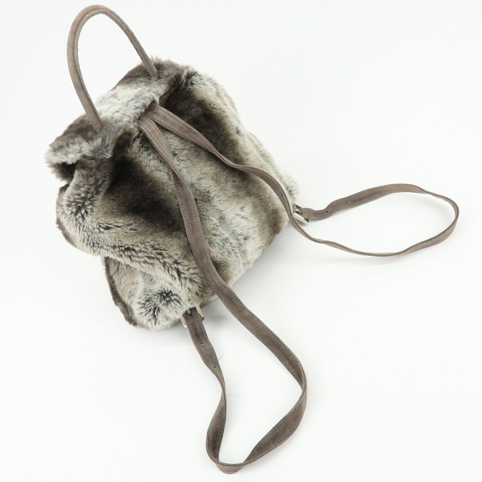 FENDI Zucca Mink like Fur Suede Backpack Rucksuck Gray