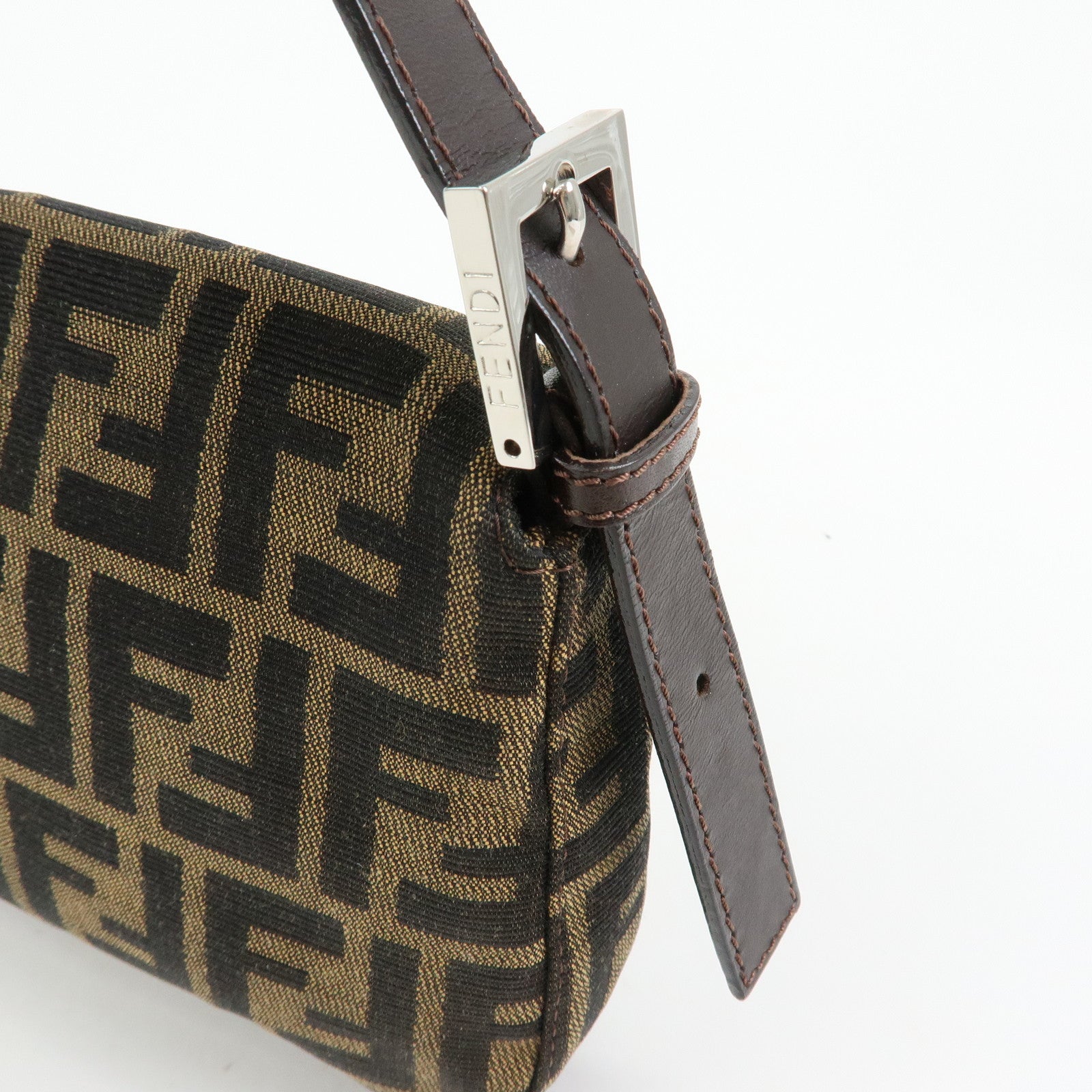 FENDI Mamma Baguette Zucca Canvas Leather Shoulder Bag Brown 26424