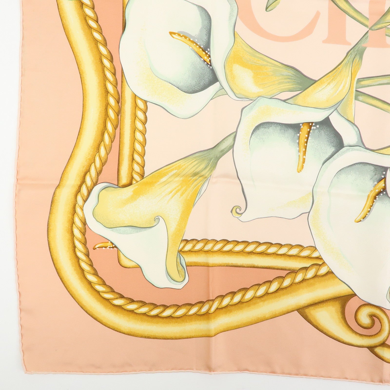 Chloe Silk100% Flower Print Scarf Shawl Pink Beige