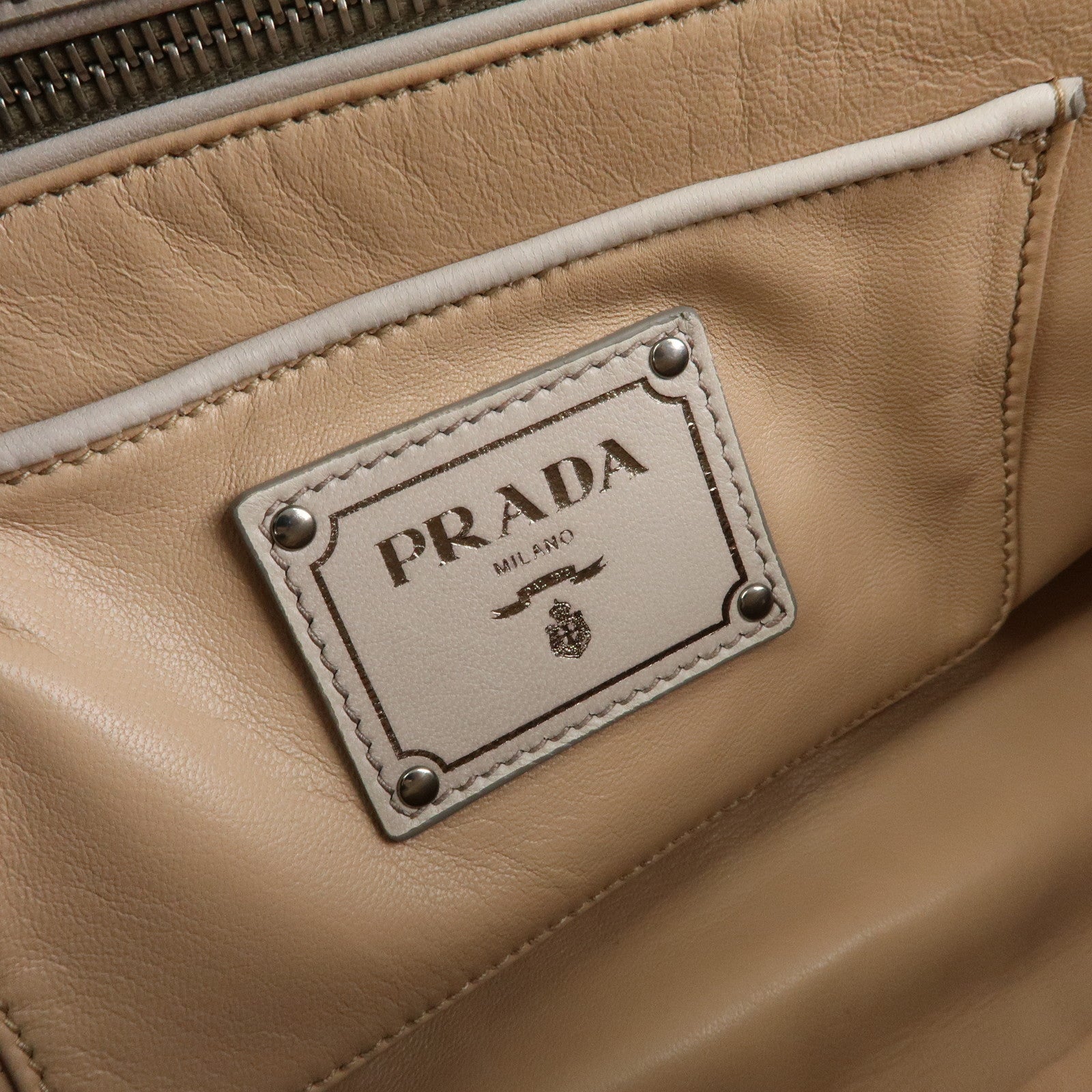 PRADA Nappa Gaufre Leather Hand Bag Tote Bag Ivory BN2242