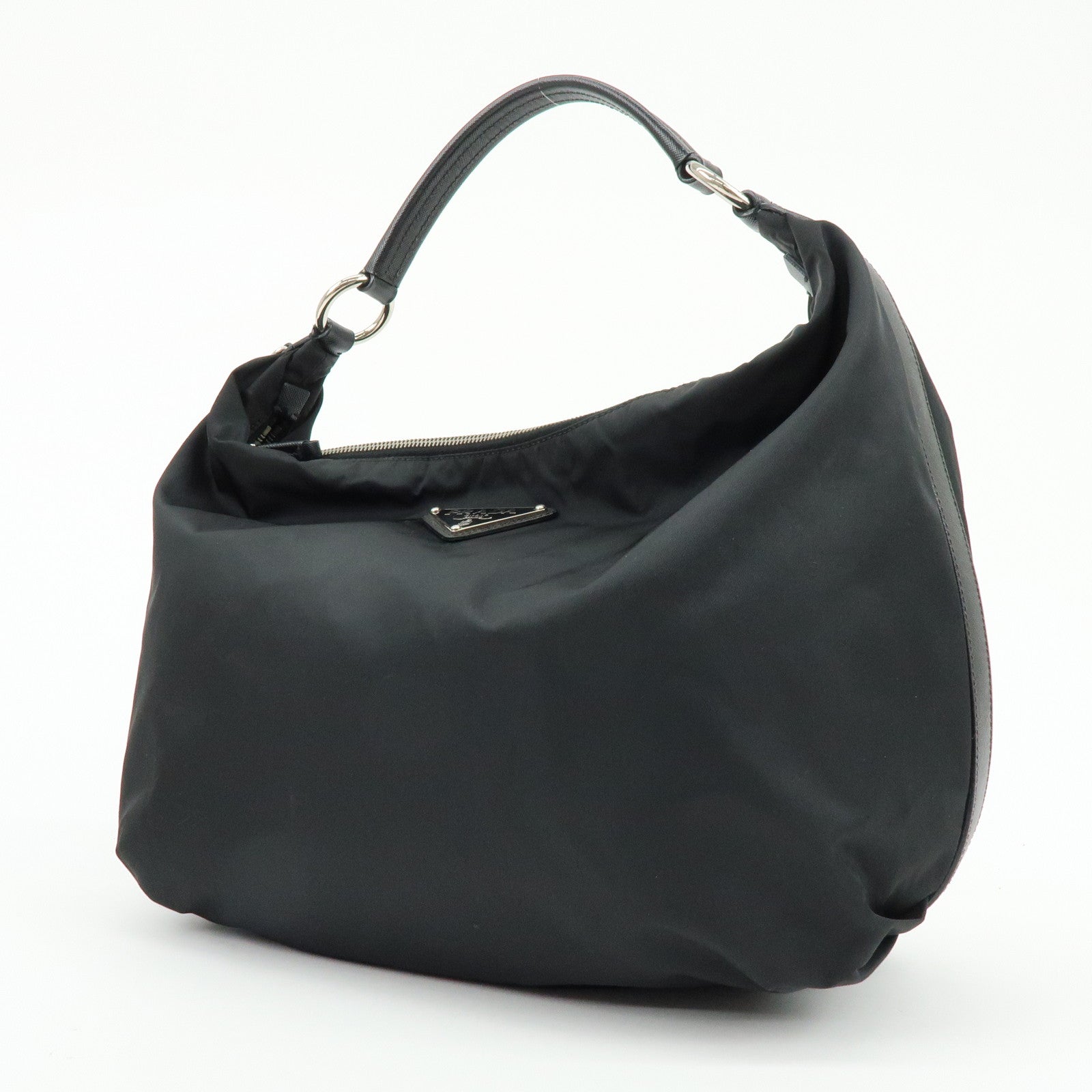 PRADA Triangle Logo Nylon Saffiano Leather Shoulder Bag Black BR3291
