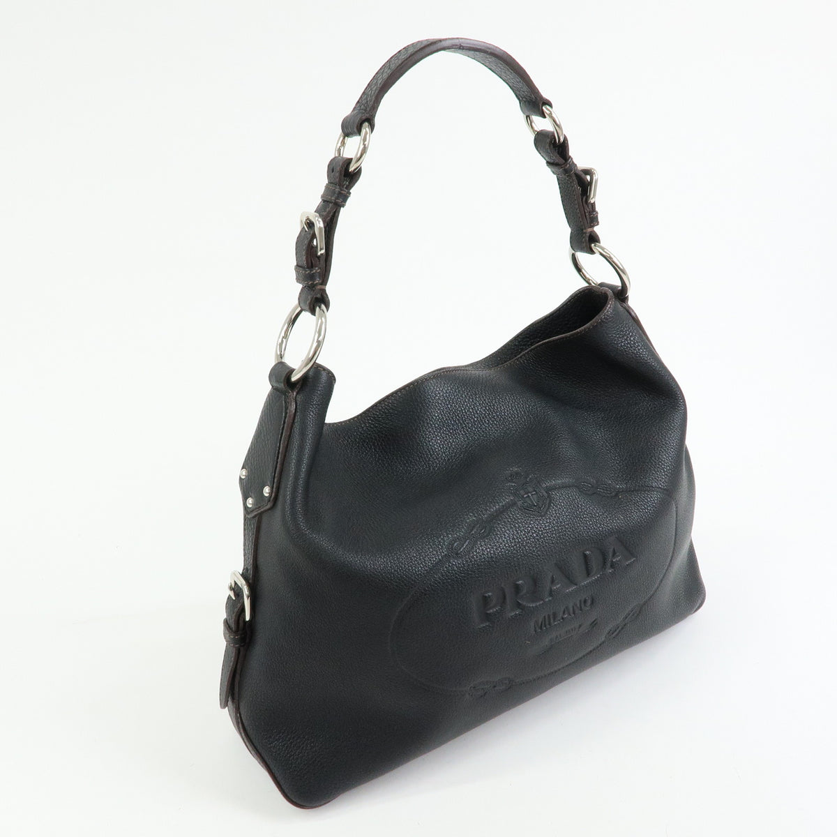 PRADA Leather Shoulder Bag Hand Bag Black BR3648