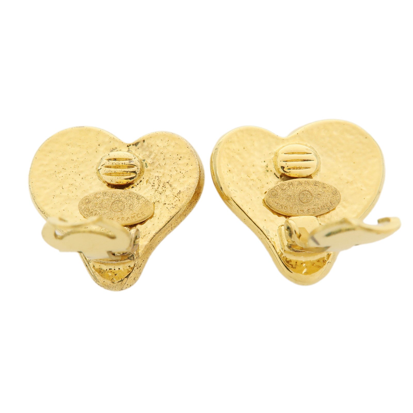 CHANEL COCO Mark Gold Plated Heart Clip on Earrings Gold