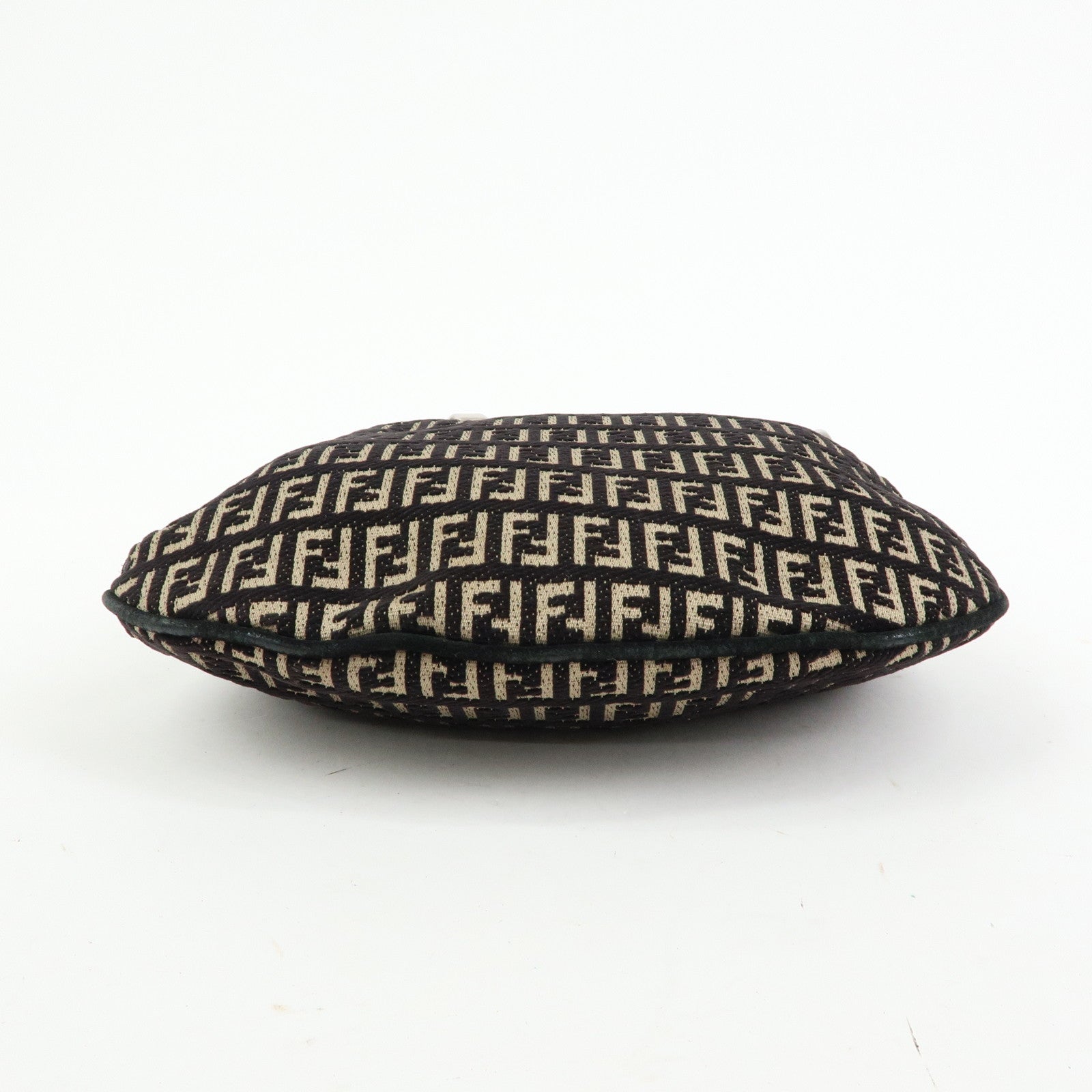 FENDI Zucchino Canvas Leather Shoulder Bag Hand Bag Black Beige