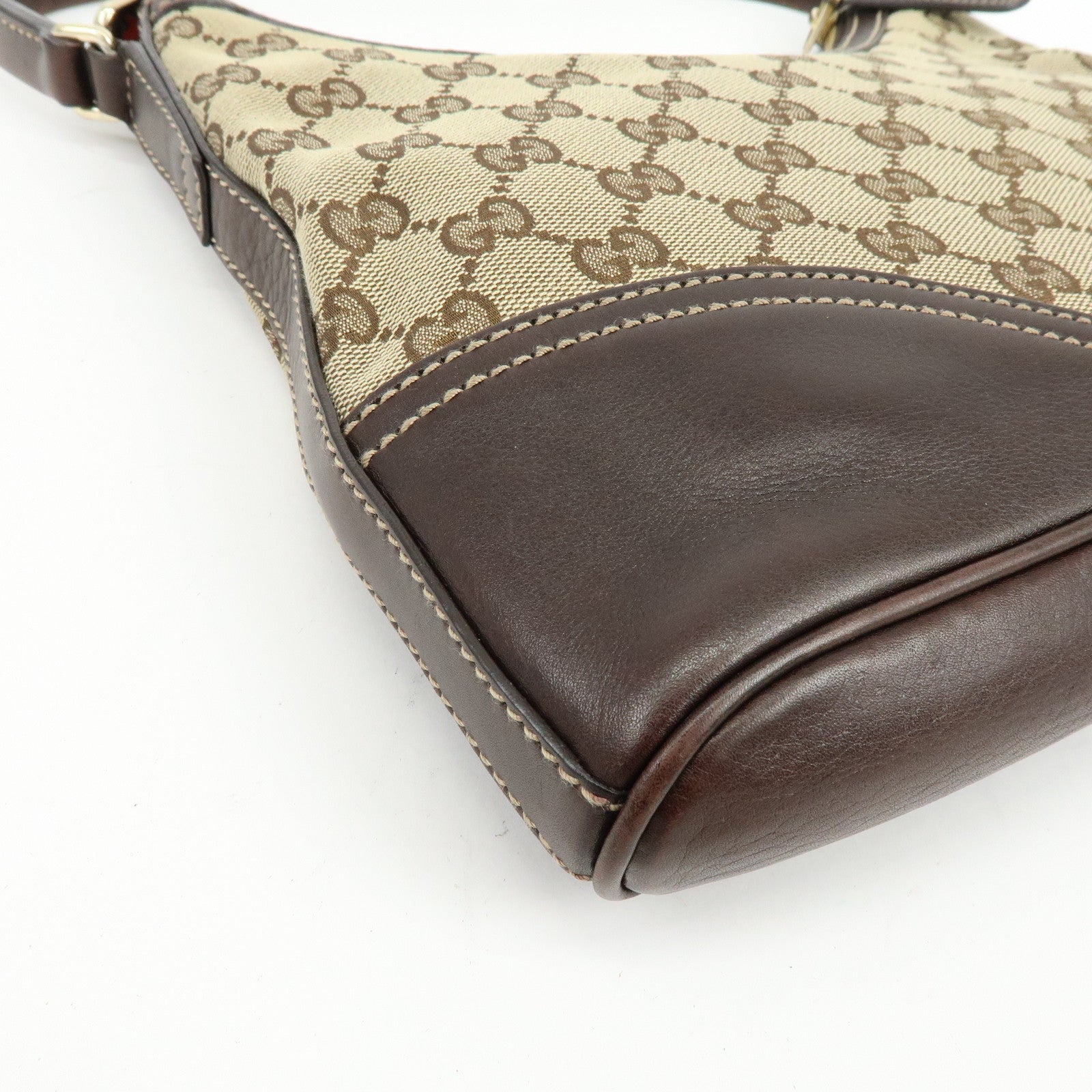 GUCCI Interlocking G Canvas Leather Shoulder Bag Hand Bag Beige Brown
