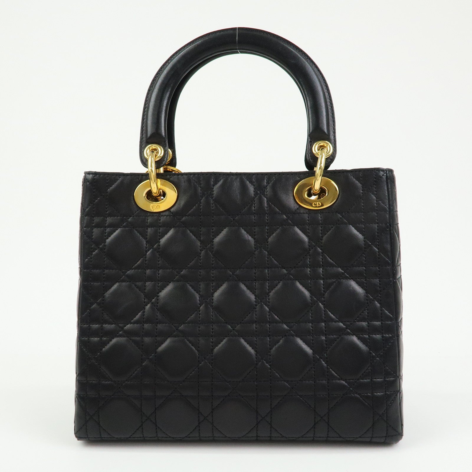 Christian Dior Cannage Lady Dior Leather Hand Bag Black