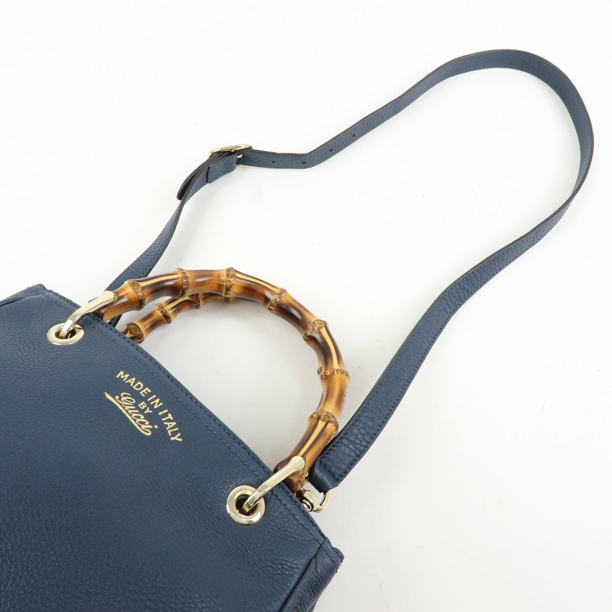 GUCCI Bamboo Leather 2Way Bag Hand Bag  Shoulder Bag Blue 336032