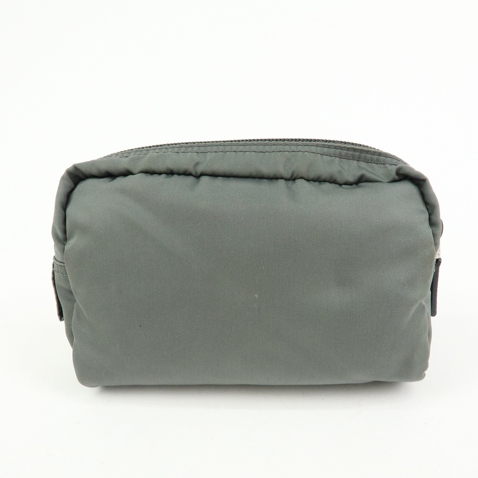 PRADA Triangle Logo Nylon Pouch Cosmetic Case Makeup Case Gray