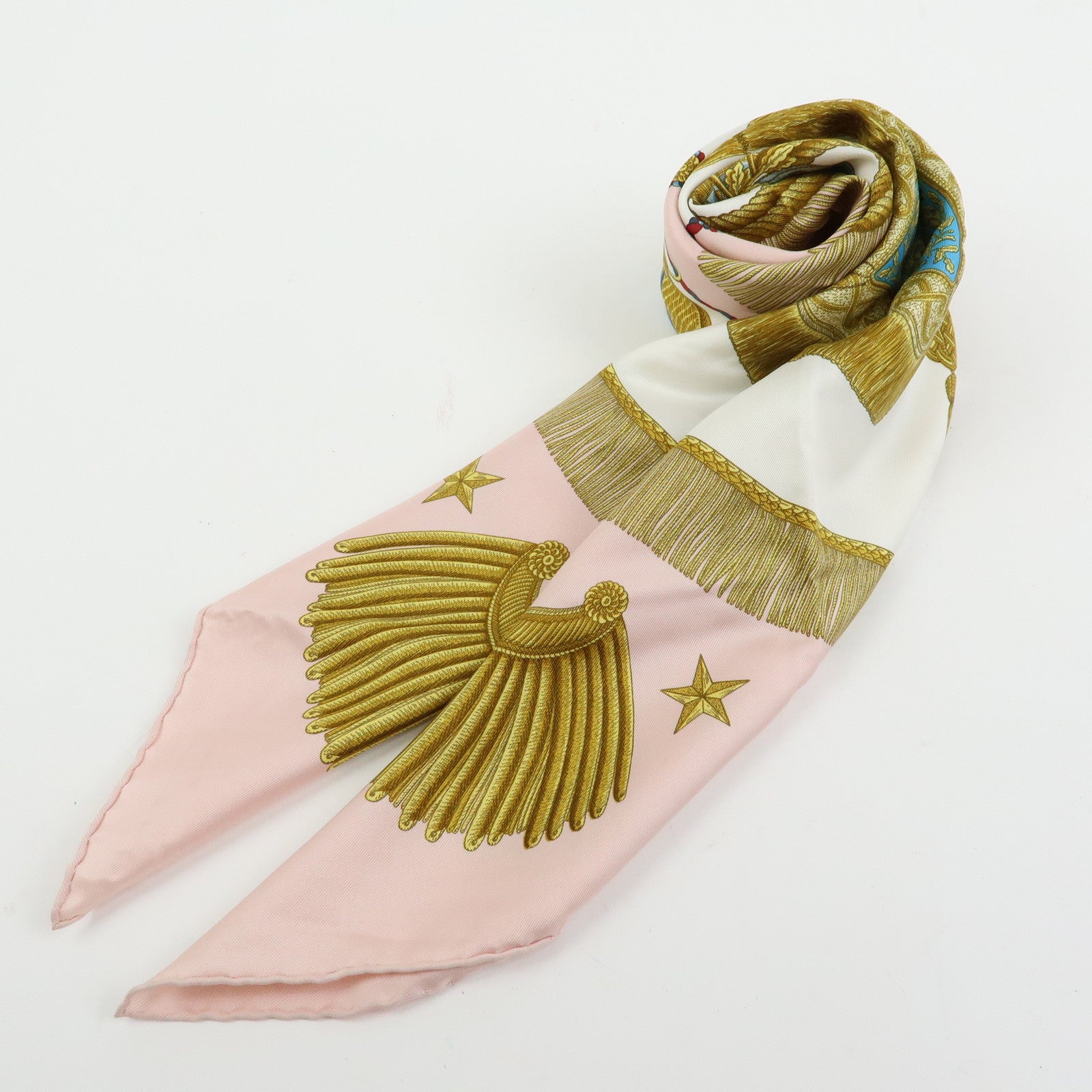 HERMES Carre 90 Silk 100% Scarf Poste et Cavalerie Light Pink Gold