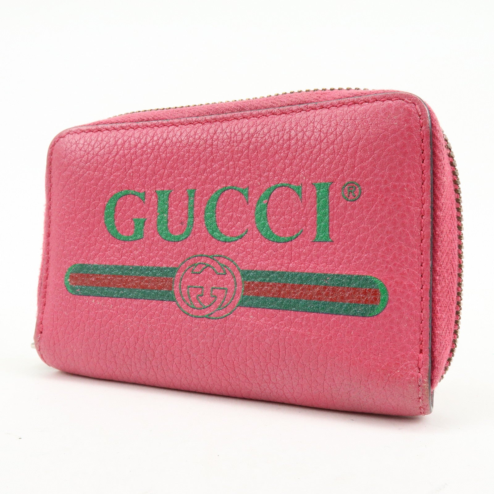 GUCCI Interlocking G Sherry Leather Round Zipper Coin Case Pink 496319