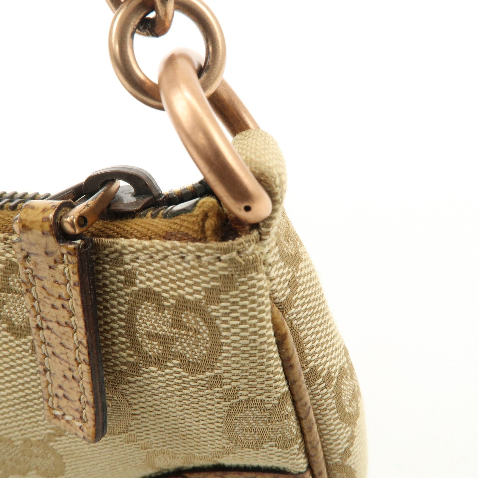 GUCCI GG Canvas Leather Chain Hand Bag Pouch Beige Brown 120940 Used