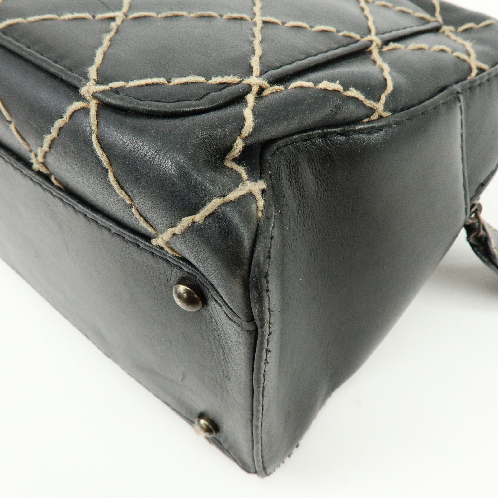 CHANEL Wild Stitch COCO Mark Calf Skin Hand Bag Boston Bag Black A14692