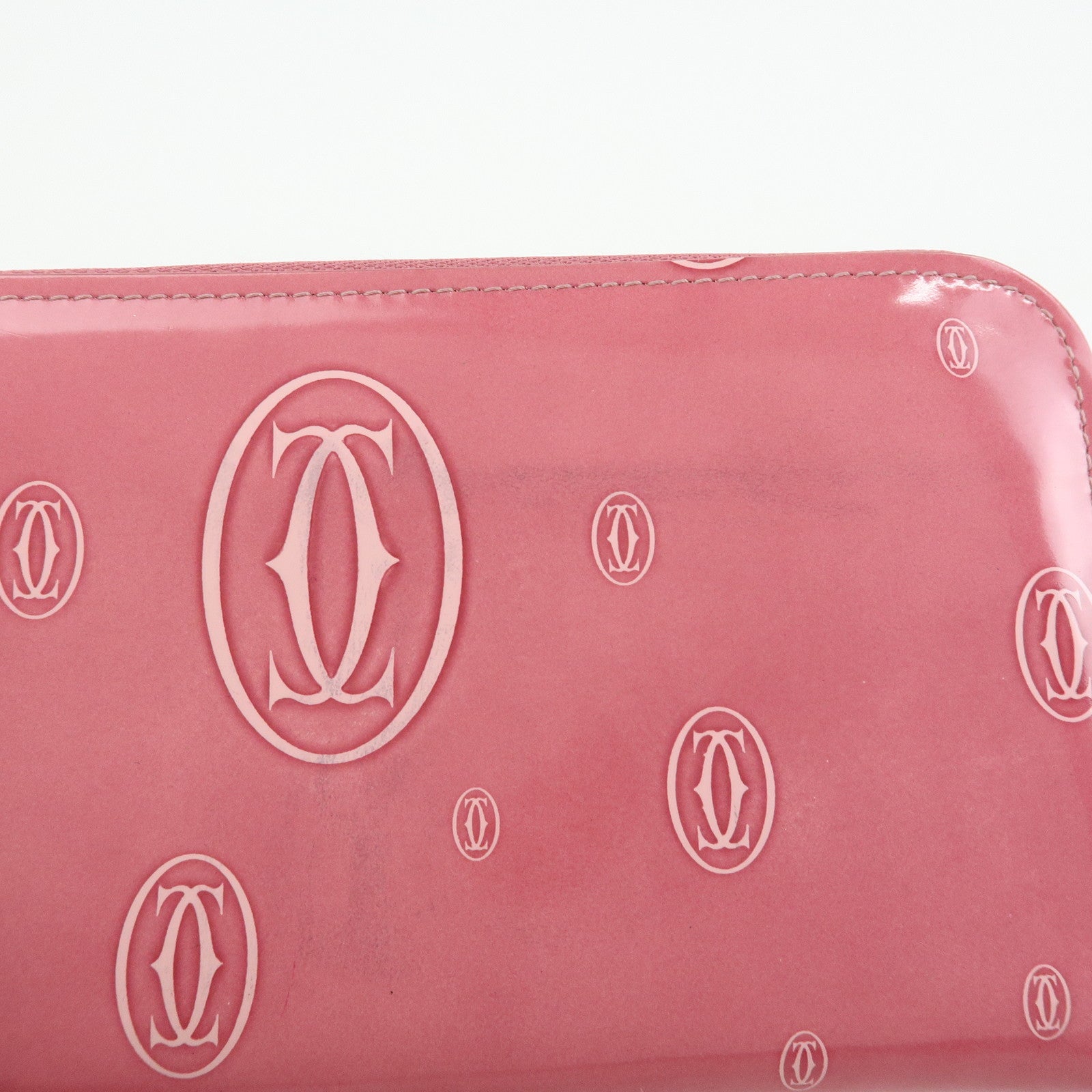 Cartier Happy Birthday Patent Leather Round Zippy Long Wallet Pink