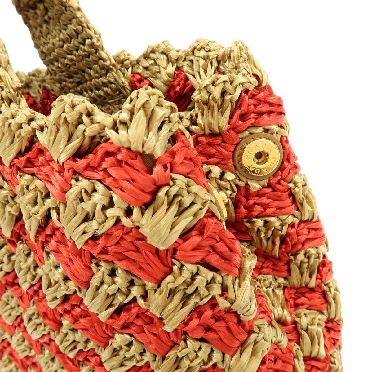 PRADA Canapa Triangle Logo Raffia Tote Bag Hand Bag Natural Red BN2303