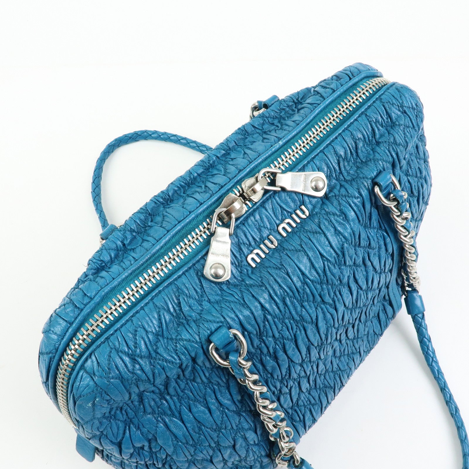 MIU MIU Matelasse Cloquet Nappa Leather Chain Shoulder Bag Turquoise