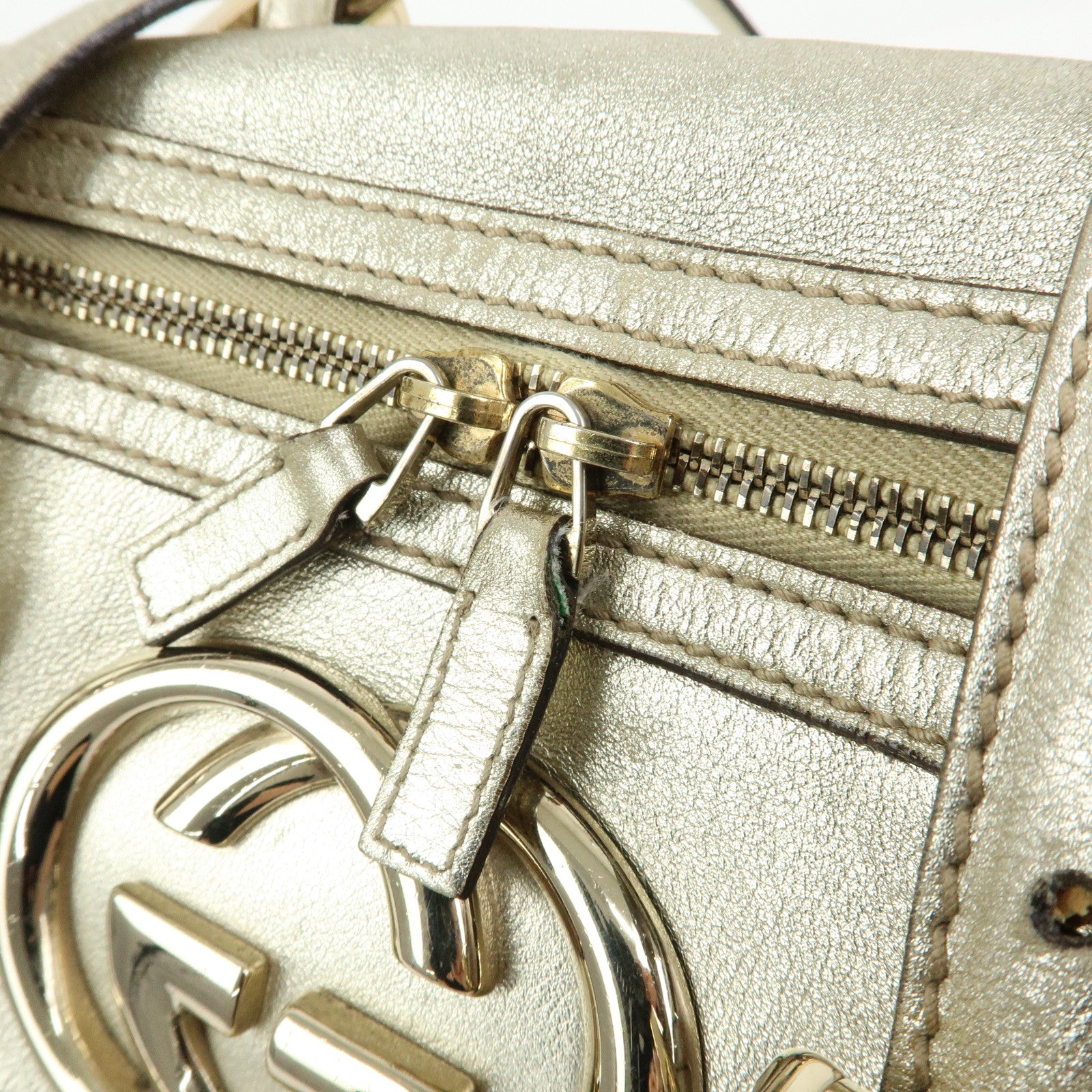 GUCCI Interlocking G Leather Mini Boston Bag Champagne Gold 170009