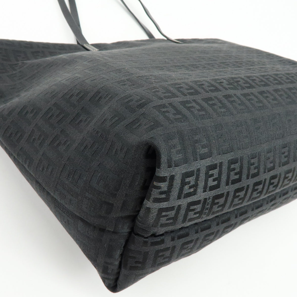 FENDI Zucchino Jacquard Canvas Leather Tote Shoulder Bag Black 8BH025
