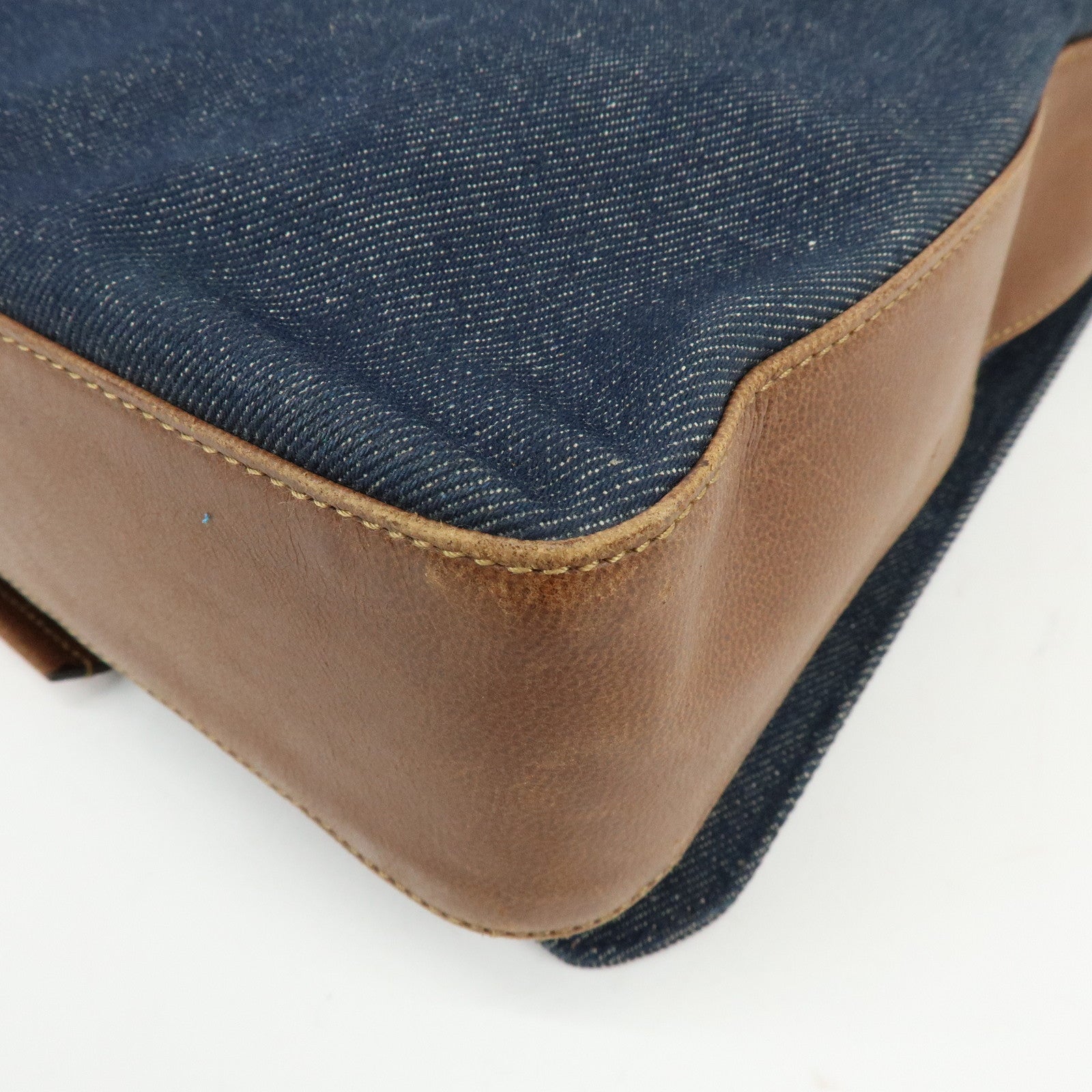 Christian Dior Street Chic Denim Leather Shoulder Bag Indigo Blue Brown