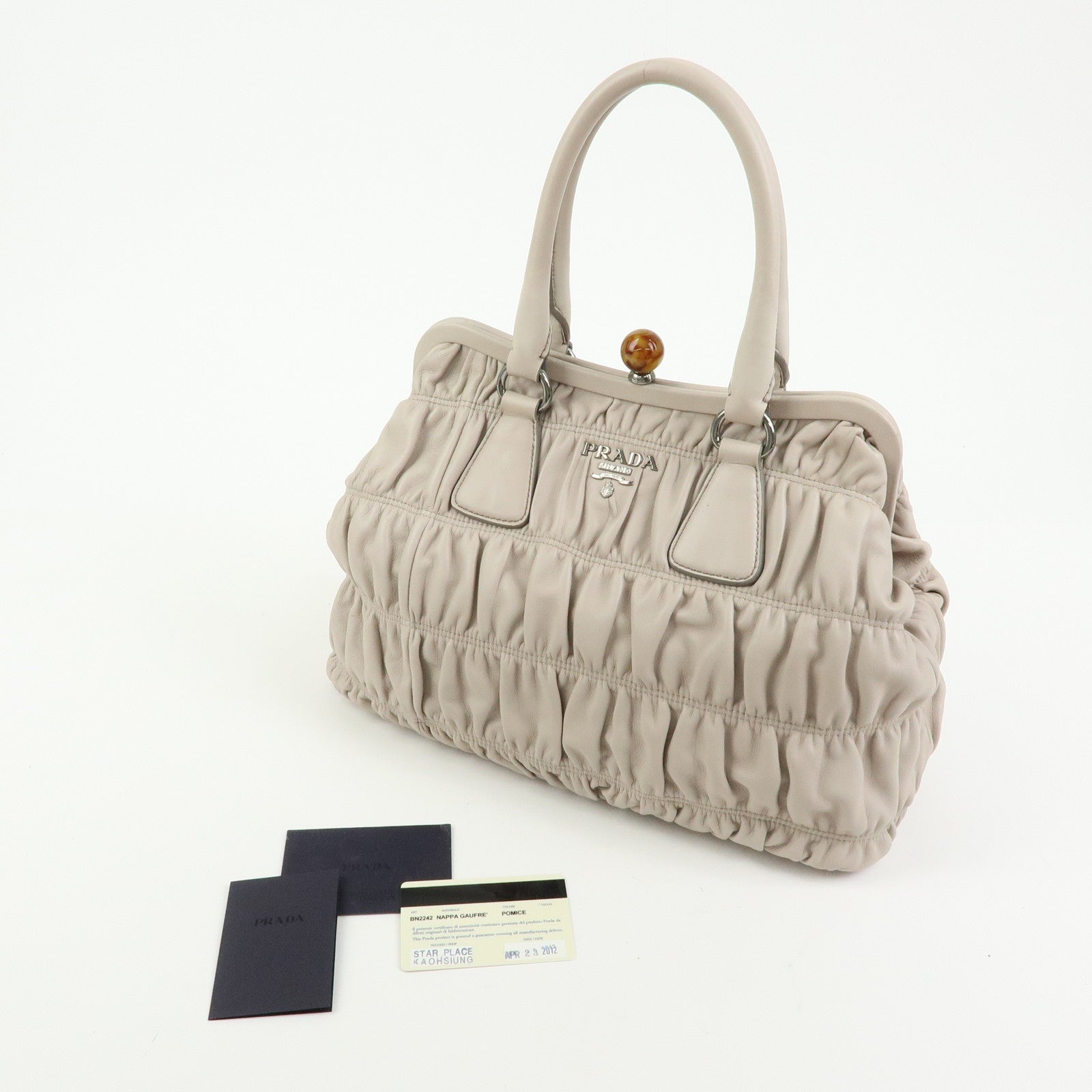 PRADA Nappa Gaufre Leather Hand Bag Tote Bag Ivory BN2242
