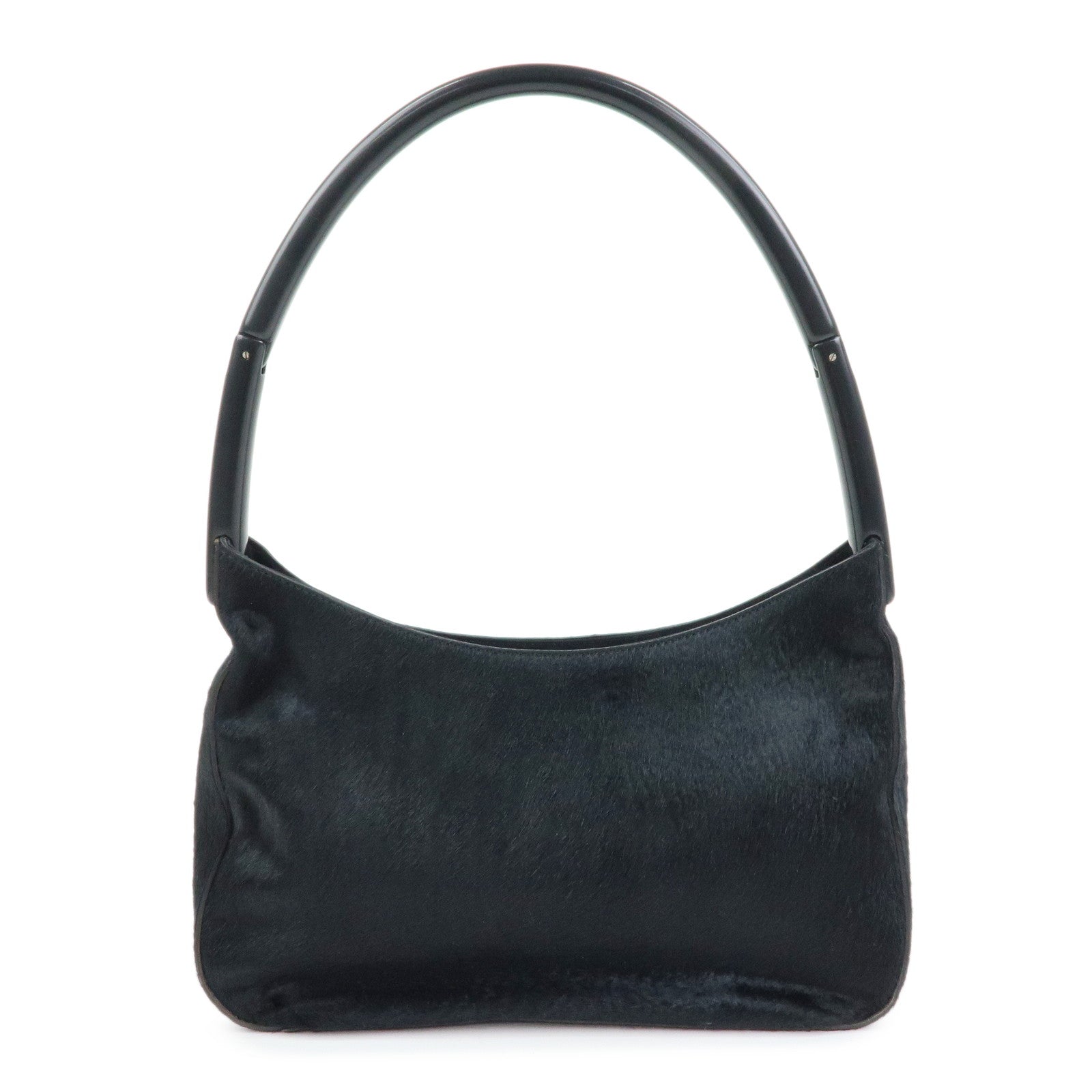 PRADA Triangle Logo Unborn Calf Shoulder Bag Black B8456