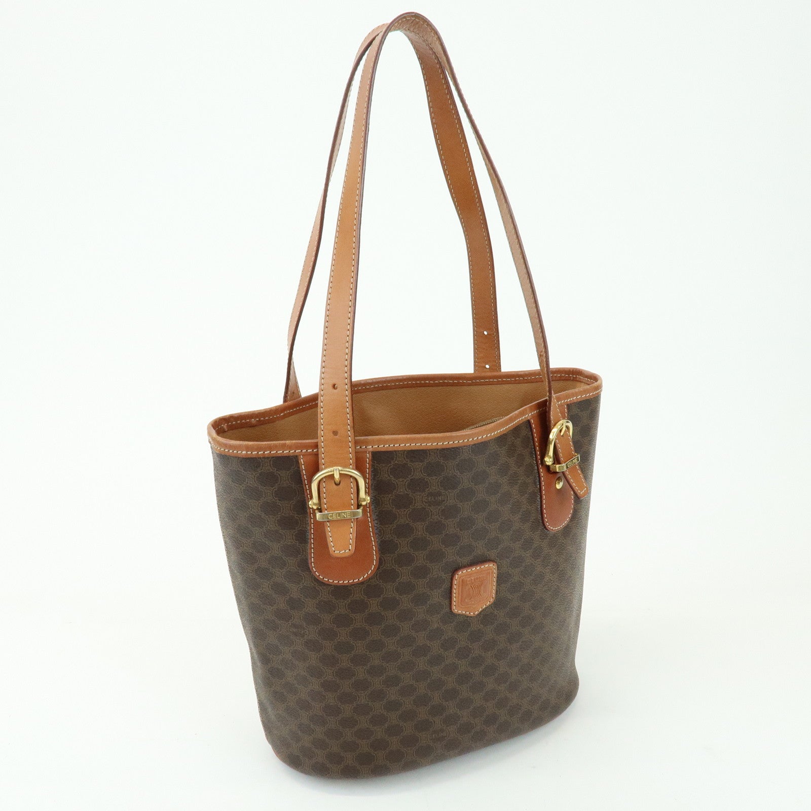CELINE Macadam PVC Leather Tote Bag Hand Bag Brown