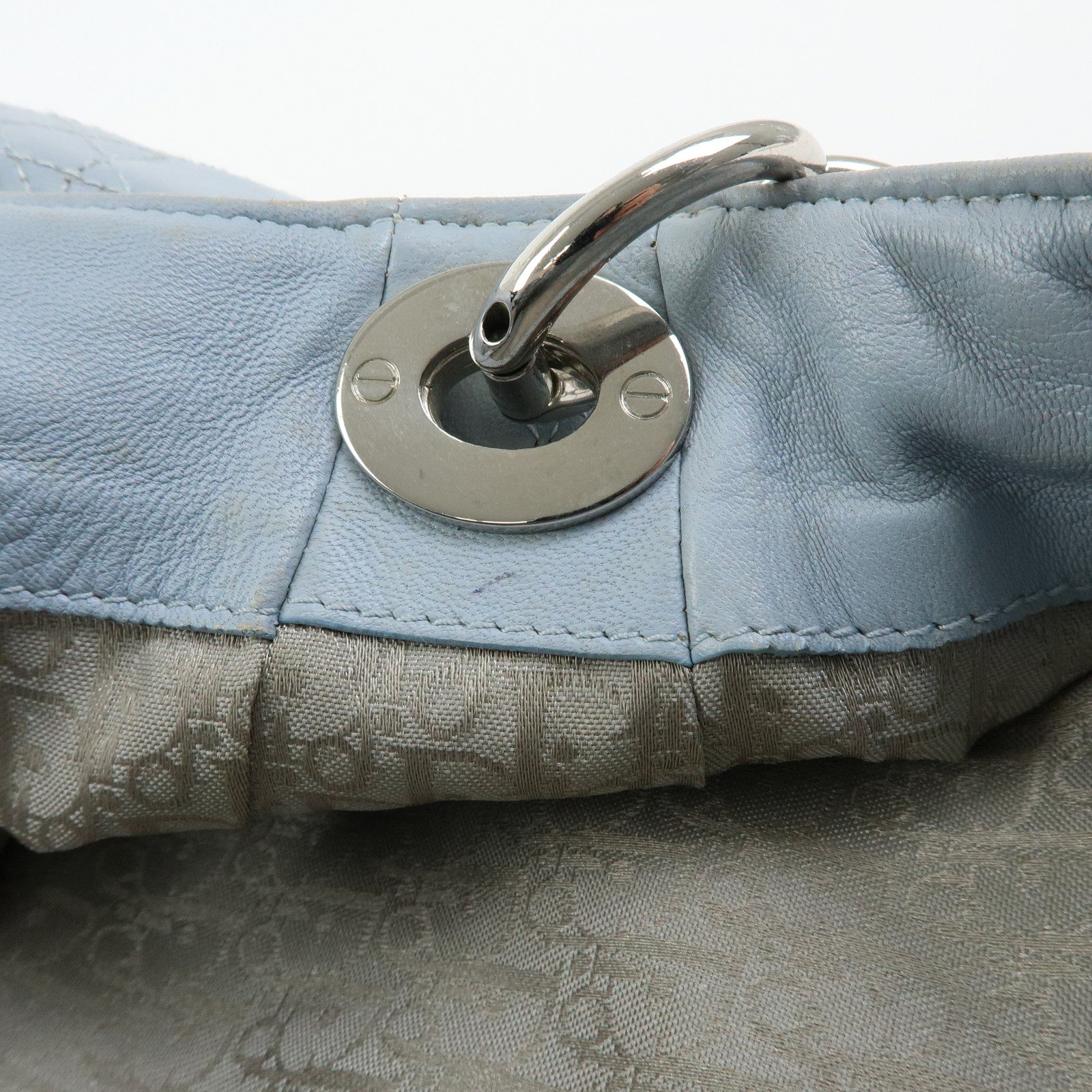 Christian Dior Lady Dior Cannage Lamb Skin Shoulder Bag Hand Bag Blue