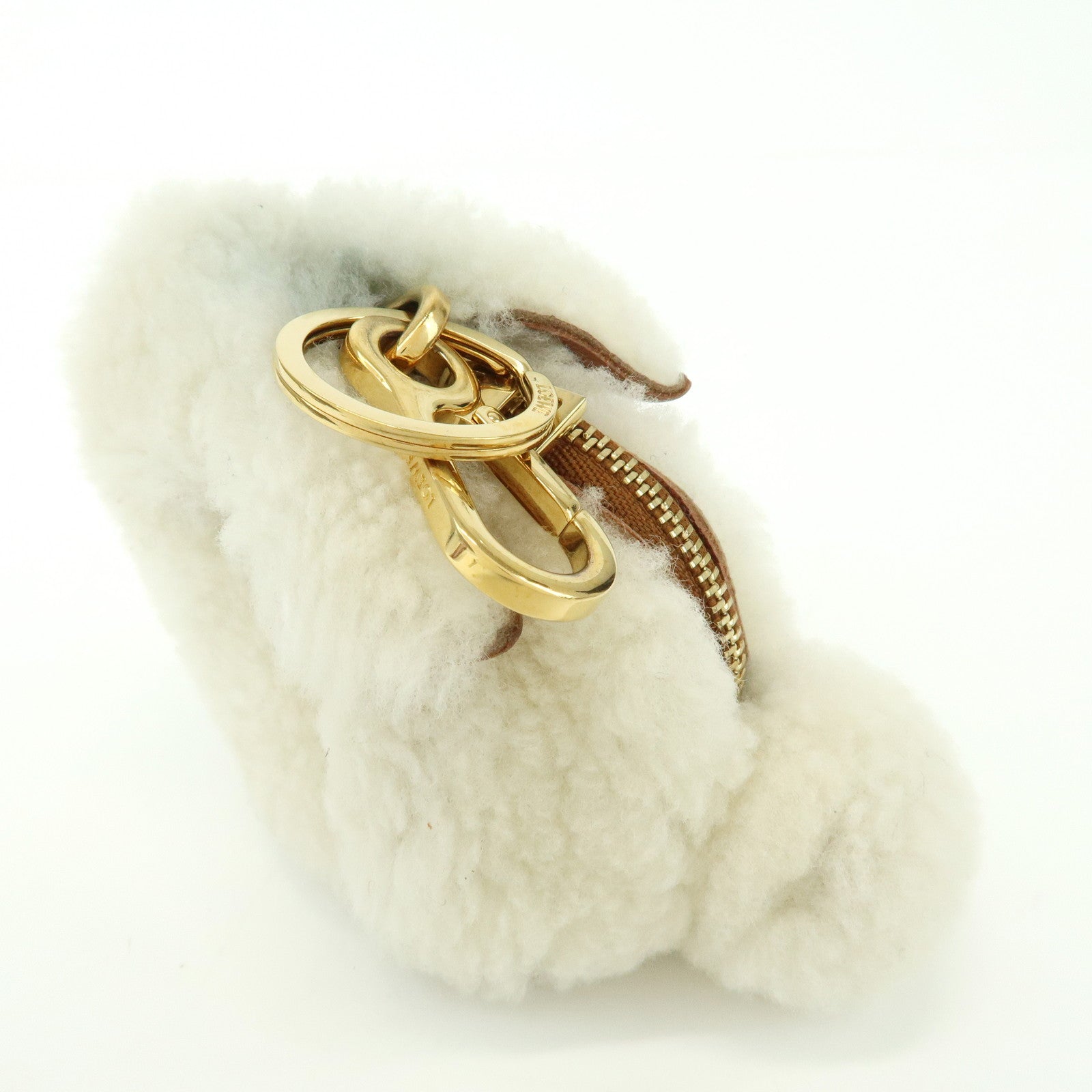 LOEWE Wool Leather Coin Case Bag Charm Rabbit White