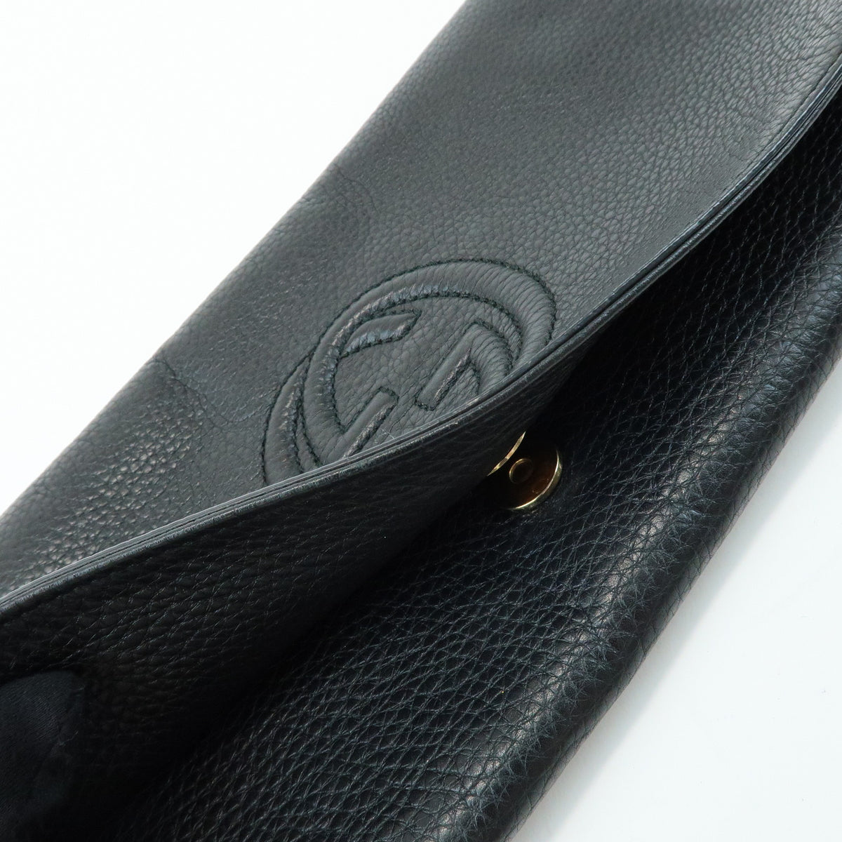 GUCCI SOHO Interlocking G Leather Clutch Bag Flat Pouch Black 336753