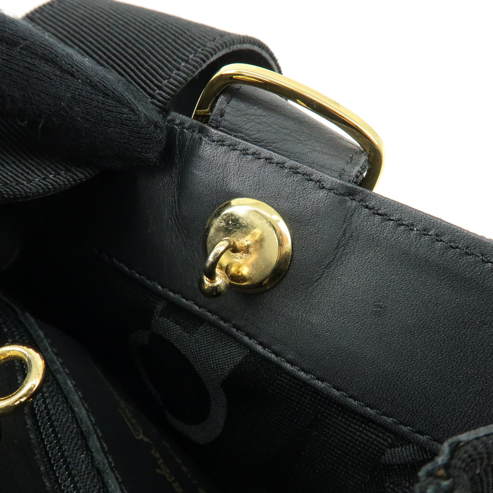 Ferragamo Vara Canvas Leather Tiered Hand Bag Pouch Black