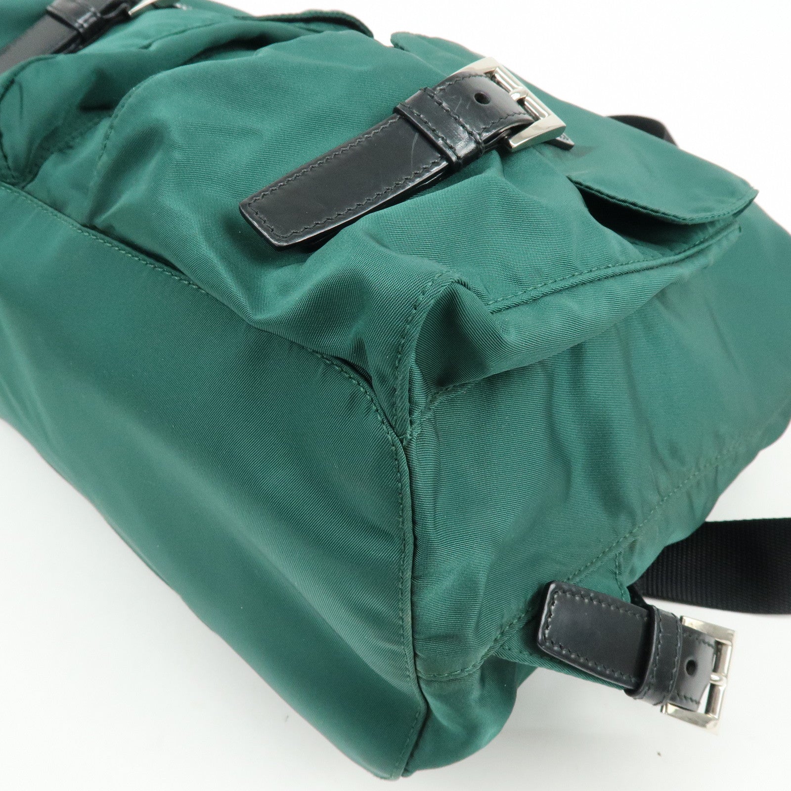 PRADA Triangle Logo Nylon Leather Backpack Rucksack Green Black 1BZ811