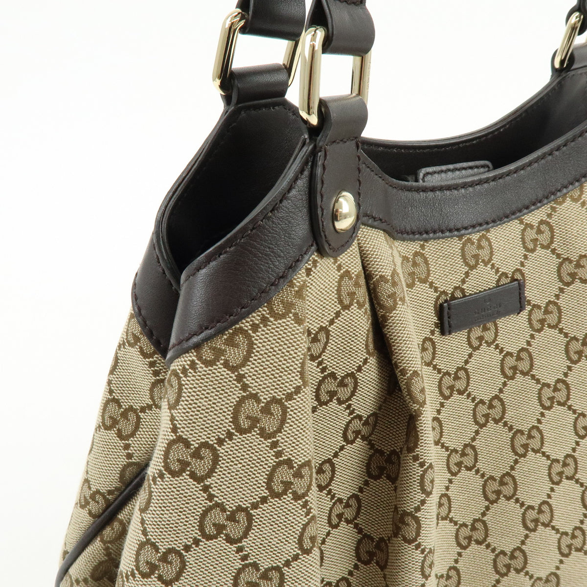 GUCCI GG Canvas Leather Hand Bag Shoulder Bag Toe Bag Brown 388919