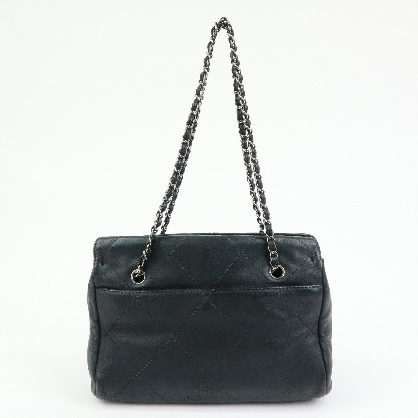 CHANEL COCO Mark Wild Stitch Calf Leather Chain Shoulder Bag Black