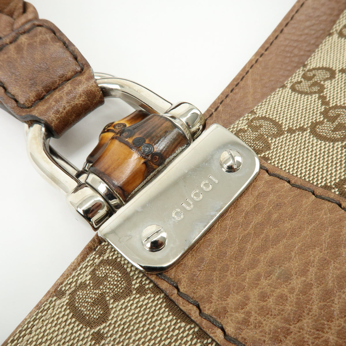 GUCCI Bamboo GG Canvas Leather Tote Bag Hand Bag Beige Brown 232947