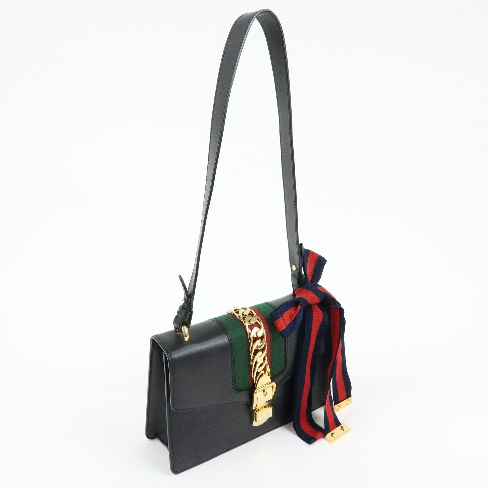 Gucci Sylvie Sherry Leather Shoulder Bag Crossbody Bag Black 421882