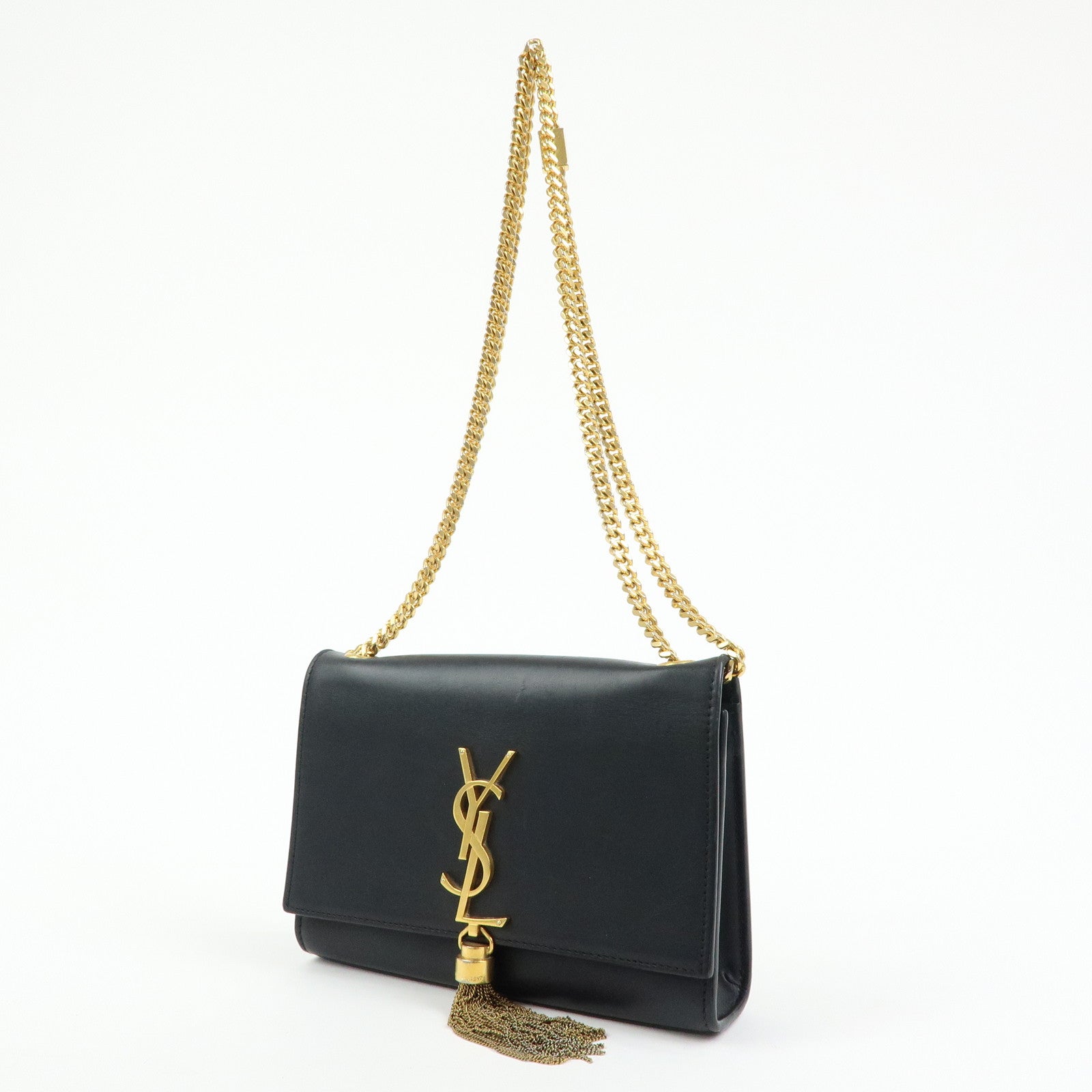 SAINT LAURENT PARIS Leather Chain Shoulder Bag Black 474366