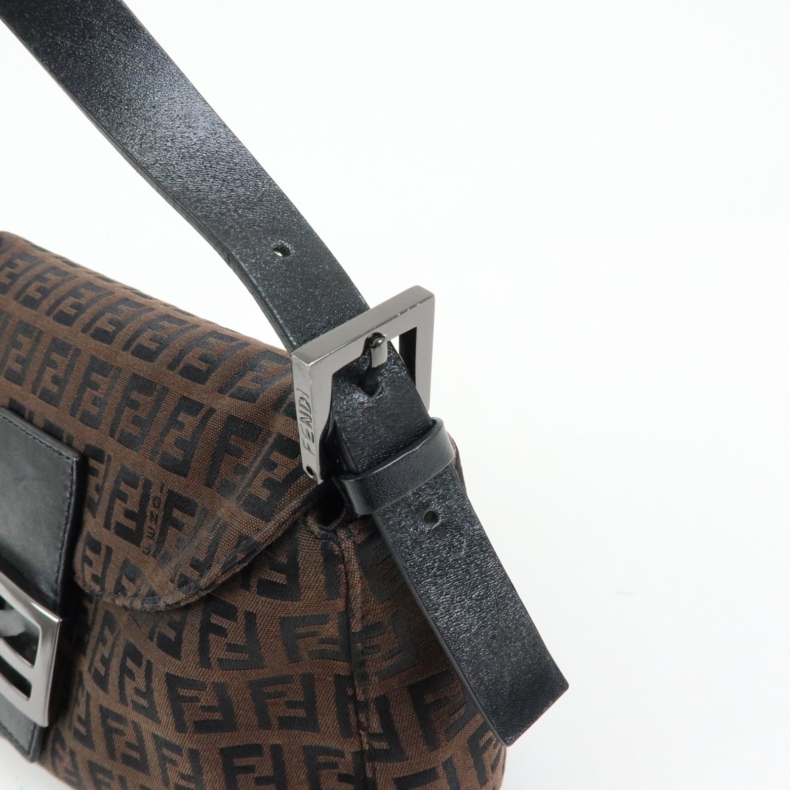 FENDI Zucchino Canvas Leather Shoulder Bag Hand Bag Brown Black 8BN003