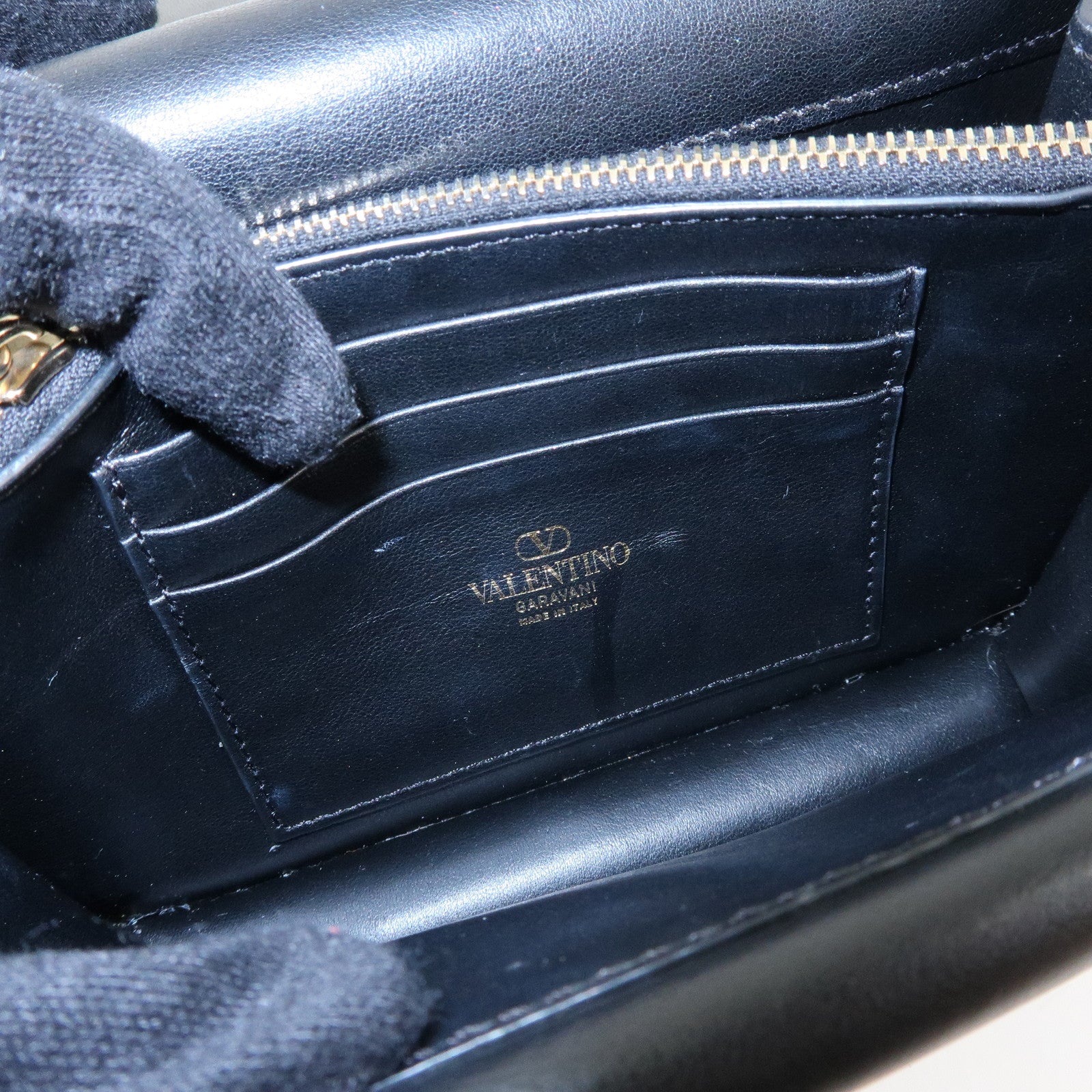 VALENTINO Garavani V Logo Walk Leather Chain Shoulder Hand Bag Black