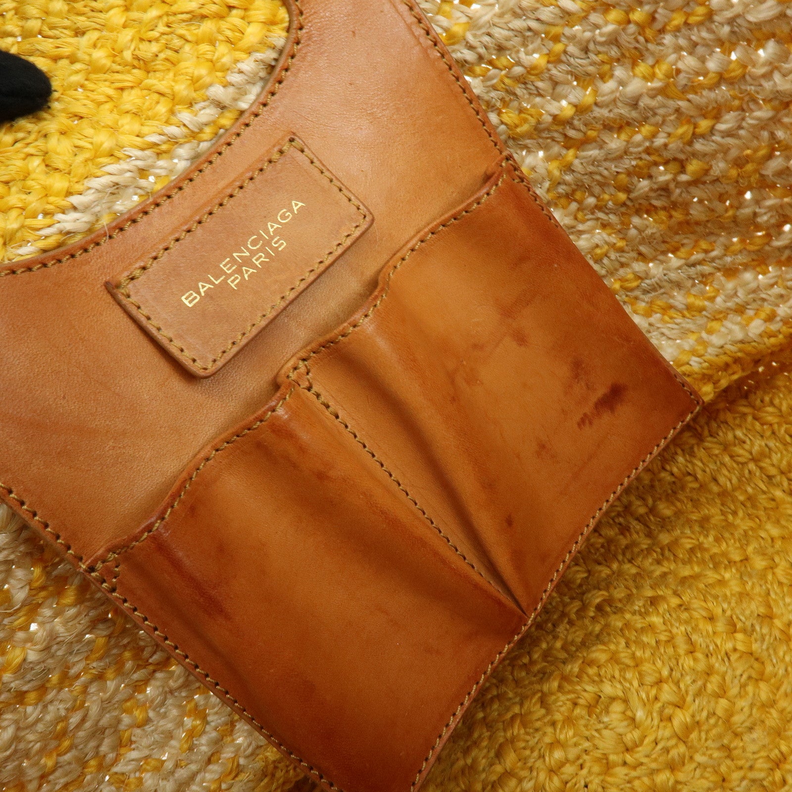 BALENCIAGA Raffia Leather Panier Tote Bag Yellow Natural 286370