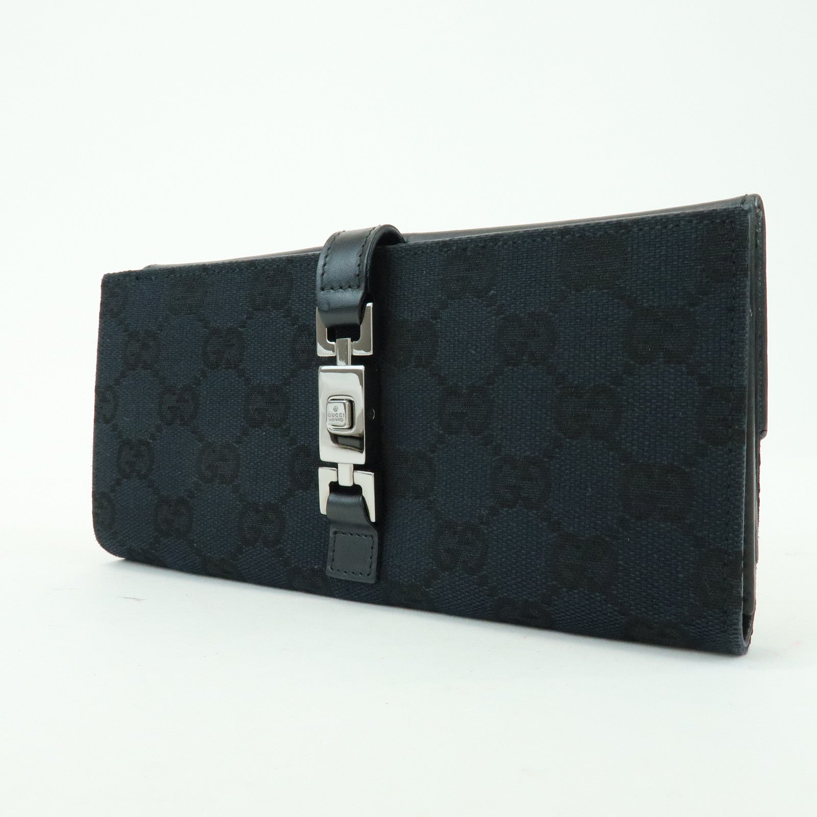 GUCCI Jackie GG Canvas Leather Bi-fold Long Wallet Black