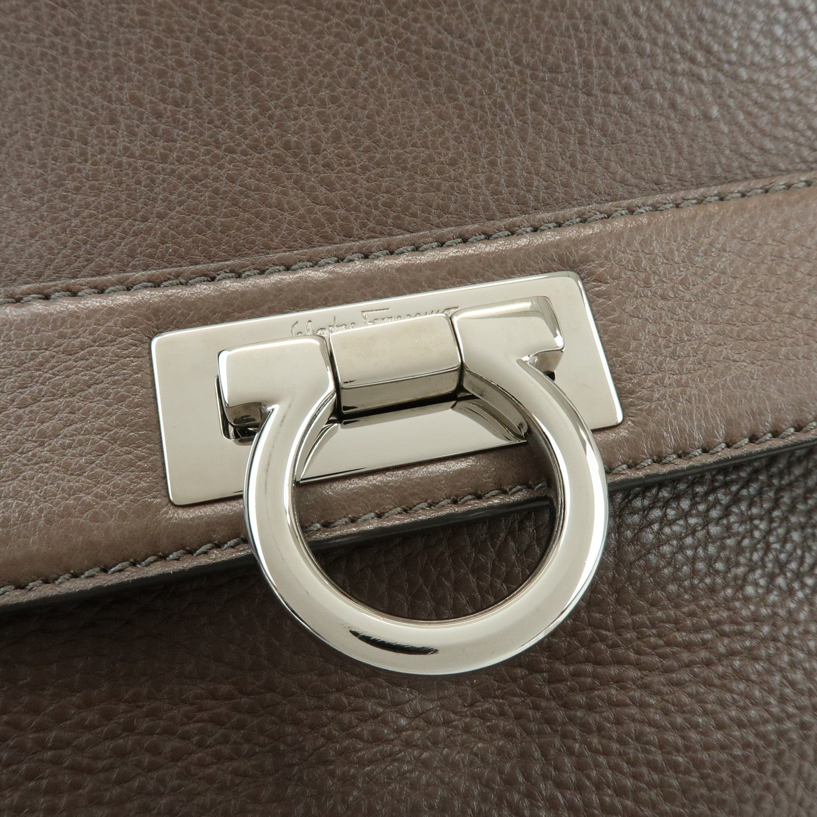 Ferragamo Gancini Leather Top Handle Hand Bag Brown