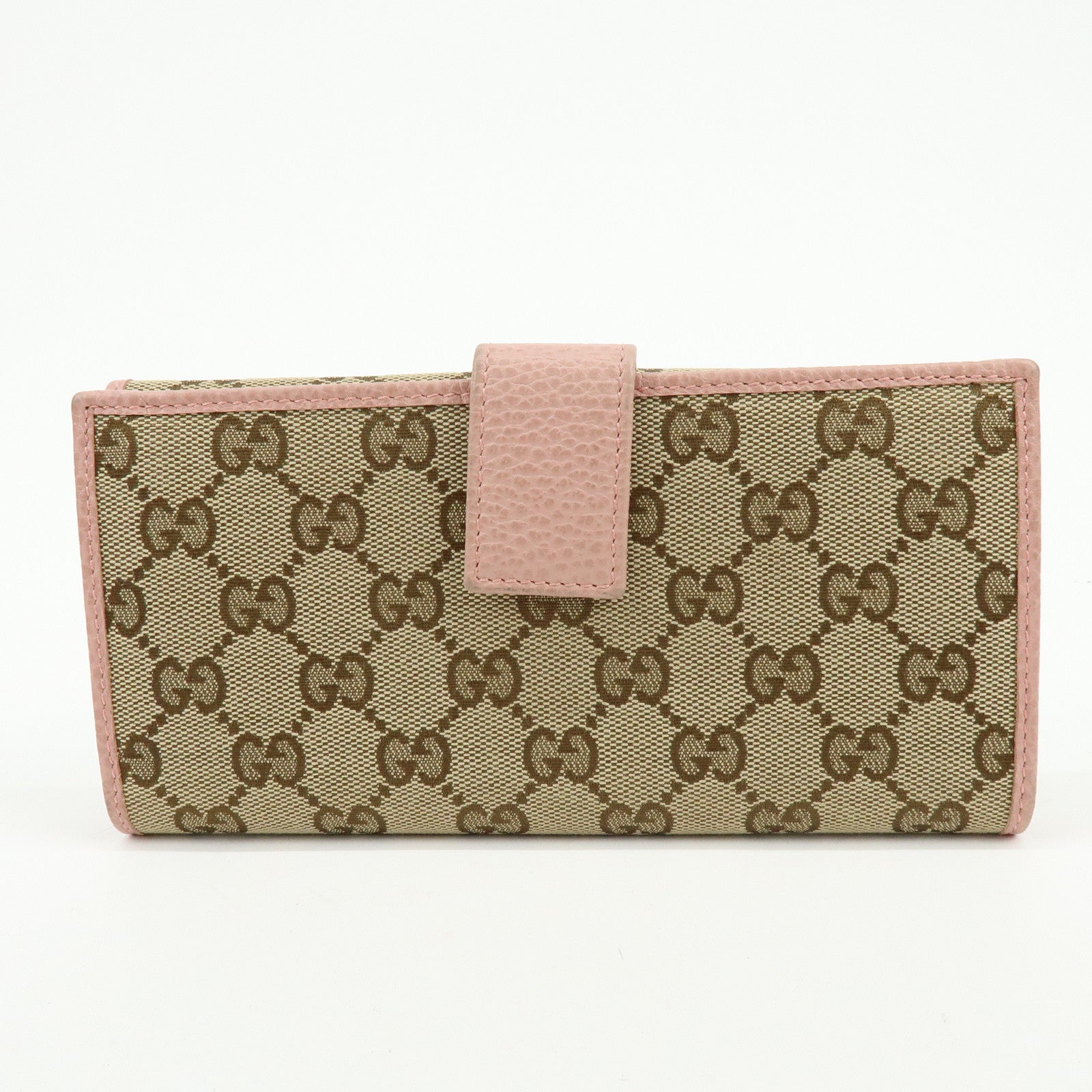GUCCI GG Canvas Leather W Hook Bi-fold Long Wallet Beige Pink 231841