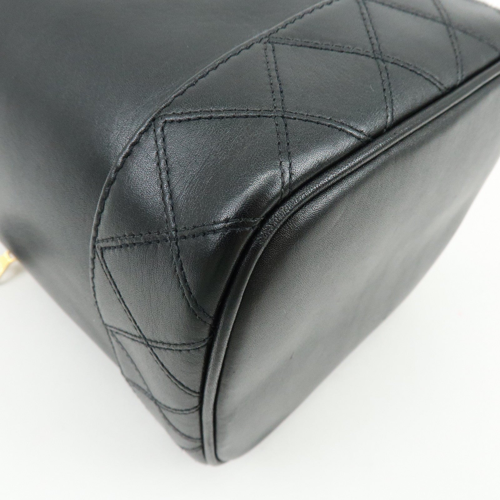CHANEL Bicolore Lamb Skin Vanity Bag Hand Bag Black A01619