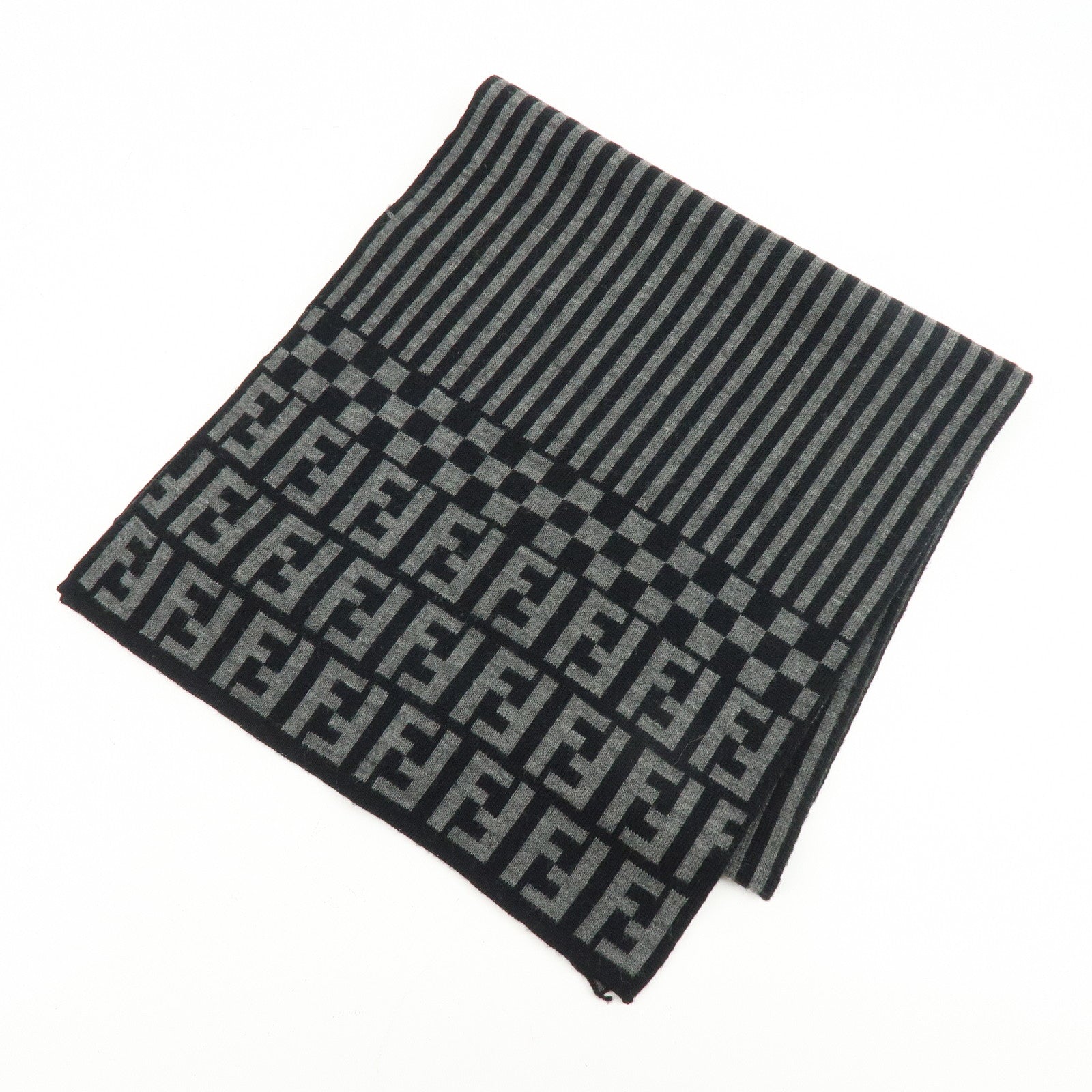 FENDI Set of 2 Zucca Zucchino Wool 100% Scarf Stole Black Gray