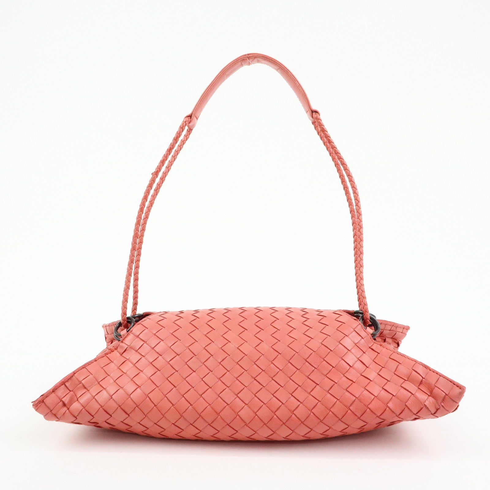 BOTTEGA VENETA Intracciato Leather Shoulder Bag  Hand Bag Coral V0016