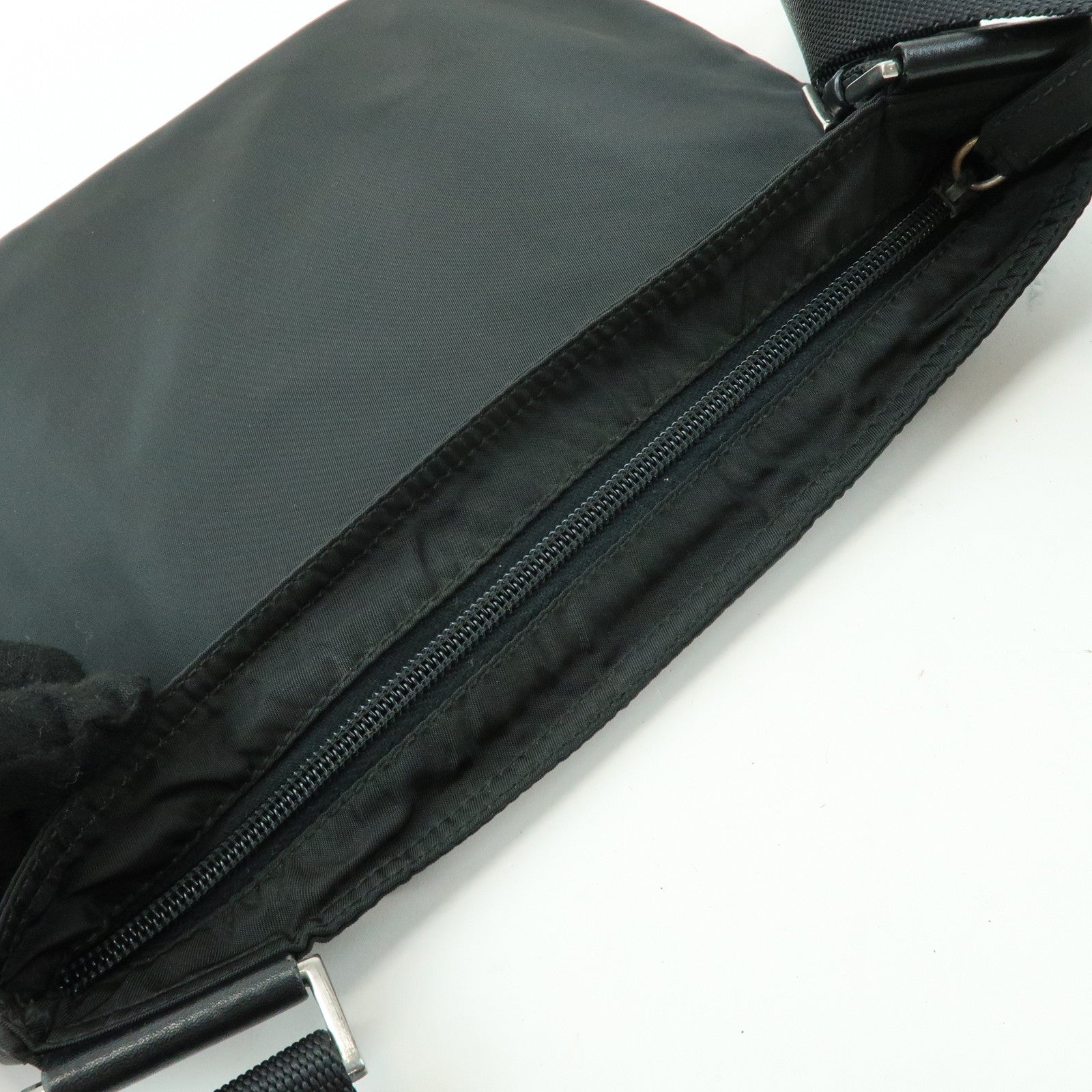 PRADA Triangle Logo Nylon Leather Shoulder Bag Crossbody Bag Black